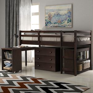 Letto a soppalco doppio Espresso con armadietto e scrivania portatile su ruote per bambini, con funzionalità pratiche (Vecchio SKU LP000113AAP) - Product Image 1