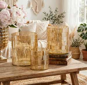 Gold Mirror <b>Glass</b> <b>Hurricane</b> <b>Candle</b> <b>Holder</b> Round Votive Lantern Handmade Decorative <b>Candle</b> Jar for Home Wedding - Product Image 1