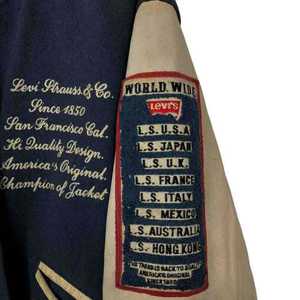 Veste de baseball en toile coupe slim VITHAS INDUSTRY, extérieur en laine/viscose, unisexe, hiver, bleu marine, manches rétro, style streetwear - Product Image 4