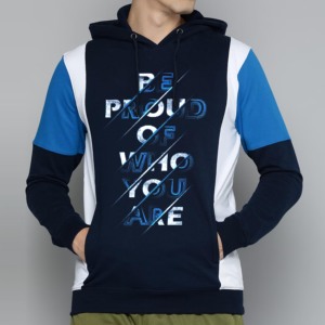 Men's Hooded Raglan Sleeve Zip-Up Sweatshirt Blue White <b>Navy</b> Print Casual Winter Regular Fit <b>Knitted</b> 100% Cotton Breathable - Product Image 1