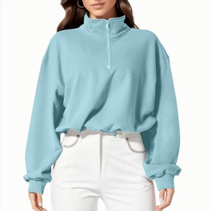 Sweat-shirt à capuche décontracté pour femme, imprimé sur le devant, uni, demi-zip, style athlétique Harajuku, pour l'entraînement, mode hiver, coupe régulière - Product Image 2