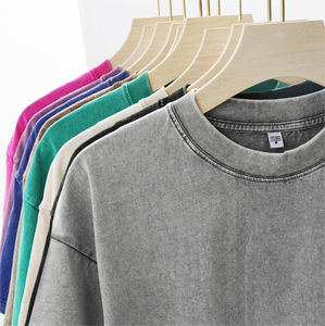 เสื้อยืดผู้ชายทรงโอเวอร์ไซส์ ผ้าหนา ซักย้อมสีแบบแอซิดวอช สไตล์วินเทจ ขาดๆ แบบดิสเทรส ผ้าฝ้าย 100% ทรงบ็อกซี่ ฟิต ผ้าเจอร์ซีย์เนื้อดี พิมพ์ลาย - Product Image 5