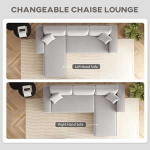 Divano Angolare a L in Velluto a Coste Grigio Chiaro, 3 Posti, Chaise Longue Reversibile, Molle Insacchettate, Imbottitura in Piuma, Morbido Divano Angolare - Product Image 4