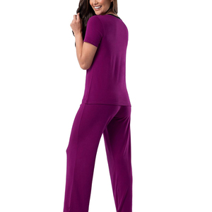 Ensemble de vêtements de détente pour femmes, couleur unie, col en V, séchage rapide, respirant, style sportif, coutures renforcées, vêtements d'été - Product Image 2