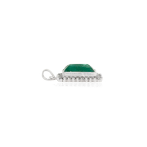 Handmade 925 Sterling Silver 100% Genuine <b>Emerald</b> Gemstone & Diamond Cluster <b>Pendant</b> For Women's Fine Jewelry - Product Image 5