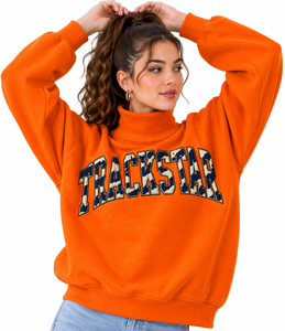 Sudadera Oversize de Algodón Polar para Mujer, Personalizada con Aplique de Letras en Gingham Azul Marino, Cuello Simulado, Estilo Urbano Casual de Invierno - Product Image 5