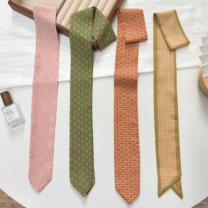 Summer Multi Color Geometry Pattern Skinny Silk Scarf for Women Hair Strip Silk Ribbon Lady Small Neck Scarves Bag Handle Ribbon - Product Image 2