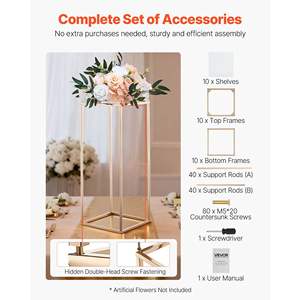 10 pièces, présentoir rectangulaire floral doré de 23,62 pouces, mariage, fête, anniversaire, décoration de la maison, supports de centre de table dorés, panneaux de mariage en acrylique - Product Image 5