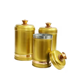 Golden Cylinder Metal Spice <b>Canister</b> <b>Set</b> With Airtight Lid Vintage Kitchen Storage Container For Freshness Preservation - Product Image 3