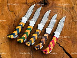 Couteau pliant personnalisé en acier Damas avec manche en bois, qualité industrielle, couteau de chasse EDC de poche pour l'extérieur, vente en gros, fabricant - Product Image 5