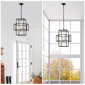 Lampadario a Sospensione Industriale Stile Fattoria con 4 Luci Regolabili in Altezza, Lanterna in Metallo per Sala da Pranzo - Product Image 6