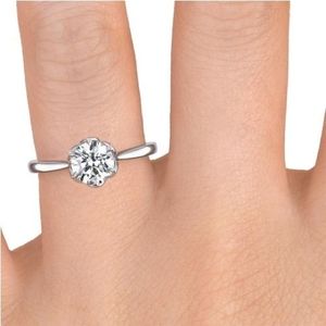 Bague de fiançailles classique en or 10K avec diamant (naturel) serti en griffes et monture en forme de panier de pétales de fleurs OEM - Product Image 3