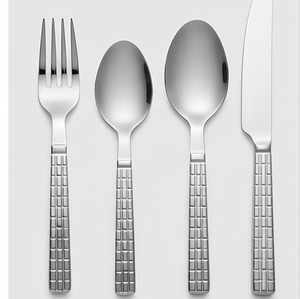 Juego de cubiertos modernos de acero inoxidable con mango texturizado, apto para lavavajillas, para uso doméstico y para bodas. - Product Image 4