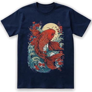 Camiseta Oversize de Manga Corta para Hombre con Estampado de Pez Koi Japonés, de Poliéster/Algodón, Estilo Urbano - Regalo Ecológico - Product Image 3