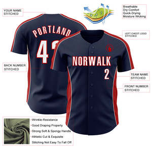 Camiseta de Béisbol Personalizada en Rojo Marino con Nombre del Equipo y Número, Impresión Sublimada, Manga Corta, Cierre de Botones, Prenda para Adultos - Product Image 3