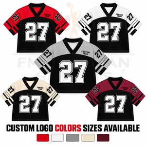 Maillot de football américain surdimensionné personnalisé en maille épaisse, col en V, manches courtes, numéro 27, style rétro streetwear, vente en gros - Product Image 5