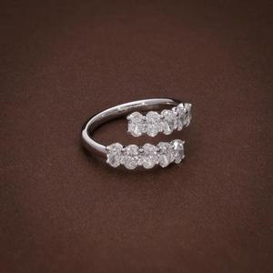 Oval Diamond Wrap <b>Ring</b> in White Gold Double Row Cluster Engagement <b>Ring</b> Unique <b>Open</b> Band Statement <b>Ring</b> Luxury Bridal Jewelry - Product Image 4