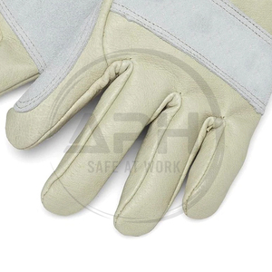 Premium <b>Cream</b> Leather Chainsaw <b>Gloves</b> Full Finger Work <b>Gloves</b> Reinforced Palm Wide Cuff Work Wear <b>Gloves</b> For Wholesale - Product Image 3