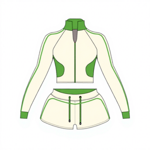 Women's Sporty Two Piece <b>Set</b> Customizable Logo Embroidery Color Block Printed Pleated Zip-Up Quick Dry Jacket & Shorts Tracksuit - Product Image 4