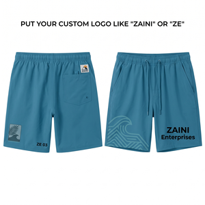 Short de bain pour homme 140g en polyester/coton de qualité supérieure, respirant, anti-plis, séchage rapide, taille mi-haute élastique avec cordon de serrage, ODM - Product Image 1