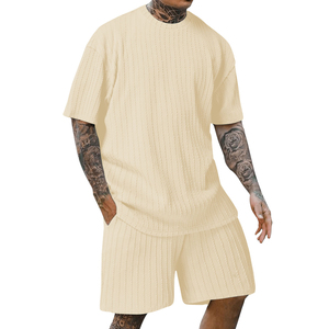 New Fashionable Crew-Neck t-shirts and shorts for men Vertical Stripe with Summer Men's 2 Piece t-shirts <b>Set</b> for men's OEM - Product Image 3