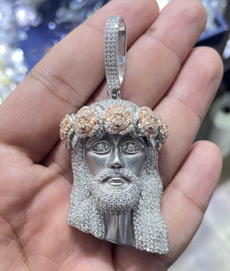 Colgante de Cabeza de Jesús de Plata 925 con Moissanita y Diamantes, Collar Religioso Hip Hop, Amuleto de Lujo, Regalo de Joyería - Product Image 4