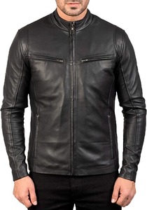 Ionic Black Genuine Leather <b>Jacket</b> Men Casual <b>Biker</b> <b>Jacket</b> - Product Image 1