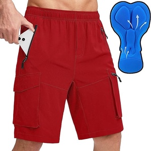 Shorts de cyclisme unisexes rouges respirants avec rembourrage, en polyester/coton, séchage rapide, design avec poche cargo - Product Image 1