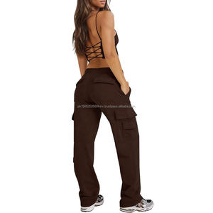 Pantalones Joggers Casuales de Cintura Alta para Mujer, Estilo Cargo, de Lona, Frente Plano, Ecológicos, Ligeros, Transpirables, de Pierna Ancha, con Bolsillos, 2026 - Product Image 6