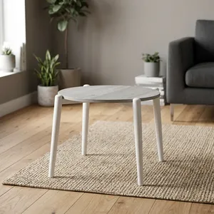 Modern Round Coffee <b>Table</b> with <b>White</b> Wooden Legs Lightweight Scandinavian Design Living Room Furniture - Product Image 3
