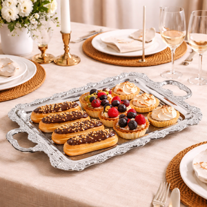 Rectangular Silver <b>Tray</b> with Handles Luxury Serving <b>Tray</b> Metal Serving <b>Tray</b> Elegant <b>Dinner</b> Table <b>Tray</b> serving <b>tray</b> Rectangular - Product Image 3