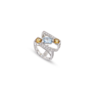 925 Sterling Silver Natural <b>Citrine</b> Blue Topaz <b>Ring</b> Rhodium Plated OEM ODM Fine Jewelry - Product Image 2