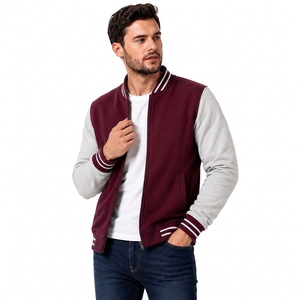 Veste universitaire pour homme, bordeaux et gris, avec fermeture éclair, coupe classique, vêtement d'extérieur en polaire décontracté, pour l'automne - Product Image 3