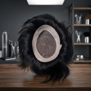 Perruque Taz pour hommes en cheveux humains Remy indiens, ondulation naturelle, écologique, douce, pré-bouclée, base mono, imperméable, légère et portable - Product Image 4