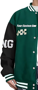 Veste universitaire classique OEM personnalisée en toile, style bomber, corps en laine, poignets côtelés, fermeture à boutons-pression, broderie, col contrastant - Product Image 4