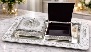 Nirmala Handicraft – Coffret de luxe en argent allemand pour fruits secs, plateau carré, émail blanc, décor nature morte en relief, boîte à bonbons décorative - Product Image 3