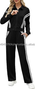 Sudadera de algodón para mujer y conjunto de chándal Joggers Hip-Hop Streetwear pantalones con capucha con líneas de tira - Product Image 4