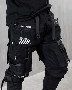 Black Multi Pocket Cargo Pants <b>Drawstring</b> Waist Zipper Fly Casual Streetwear <b>Trousers</b> for <b>Men</b> - Product Image 5