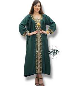 Awais House Women's Green Embroidered Polyester <b>Kaftan</b> Winter Elegant Floor Length Regular Fit <b>Long</b> Sleeve Hooded Ethnic Wedding - Product Image 3