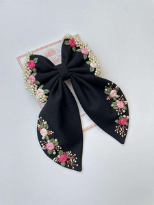 Hairbands Luxury Beige Embroidered Beaded Hair Bow Clip 14 CM Elegant Satin <b>Ribbon</b> Handmade Festival Hair Accessories Hair - Product Image 4