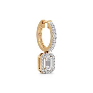 Luxury 18K <b>Solid</b> Gold <b>Hoop</b> <b>Earrings</b> With Emerald Cut Diamond Geometric Pendant Women's Everyday Wear - Product Image 2