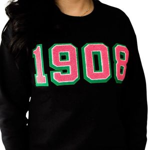 Sweat-shirt noir unisexe 1908 à col rond avec motif numérique en chenille, coton premium, élégant, confortable, vêtement décontracté - Product Image 2