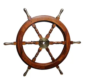 Boat Ships Steering Wheel Extra Large 47" Wooden Teak & Brass Center brass hub wooden ship wheel for wall decoration