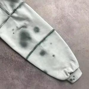 Sweat à capuche streetwear vintage personnalisé effet soleil délavé, double couche, déchiré, délavé à l'acide, gris 500, 100% coton brodé - Product Image 5