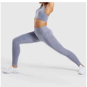 Women Yoga Set Solid Color Racerback <b>Crop</b> Top High Waist Full Length <b>Leggings</b> Seamless Spandex Polyester - Product Image 5