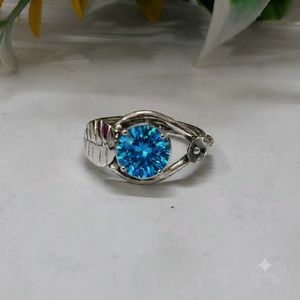 Anillo de Circonita Azul Natural, Plata de Ley 925, Engaste en Bisel Hecho a Mano, Estilo Bohemio, Joyería de Lujo Unisex, Venta al Por Mayor - Product Image 3