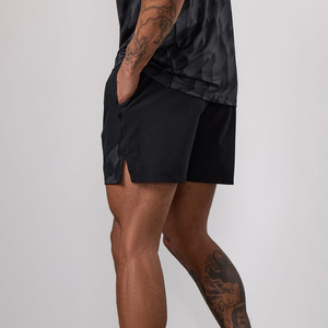 Shorts de sport pour homme avec logo personnalisé sur le devant, fermeture à cordon de serrage, respirants, séchage rapide, en toile de polyester et coton, pour l'été, les sports et la plage - Product Image 2