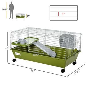 Gabbia per coniglietti da 35 pollici con ruote per piccoli animali, gabbia per porcellini d'India con ciotola per cibo, borraccia, mangiatoia per fieno, piattaforma e rampa per cincchetti - Product Image 2