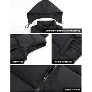 Trending Women's <b>Hooded</b> Puffer Vest Solid Color Zipper Closure Casual Outerwear Windproof Polyester Filling Regular Length - Product Image 3
