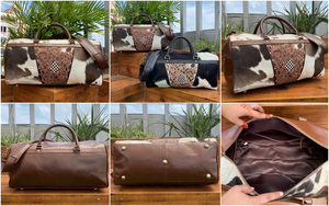 Sac polochon en fourrure de vachette unisexe élégant à carreaux de meilleure qualité en cuir repoussé à la main pour les affaires et les sacs à bagages du week-end - Product Image 3